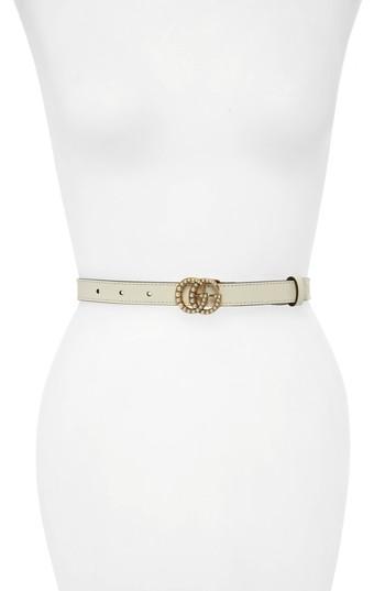 Women's Gucci Calfskin Leather Skinny Belt 0 - Mystic White/ Cream