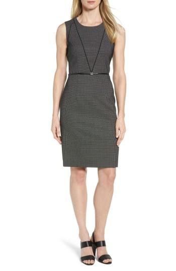 Women's Boss Delasana Belted Stretch Wool Sheath Dress