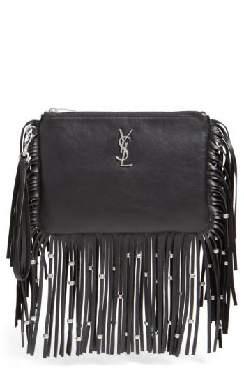 Saint Laurent 'monogram' Fringe Calfskin Wristlet -