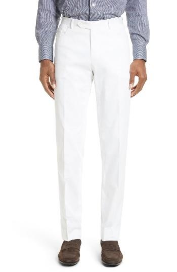 Men's Canali Flat Front Solid Stretch Cotton Trousers
