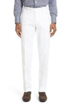 Men's Canali Flat Front Solid Stretch Cotton Trousers