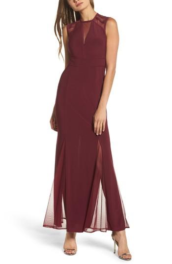 Women's Morgan & Co. Mesh Inset Open Back Gown /14 - Black
