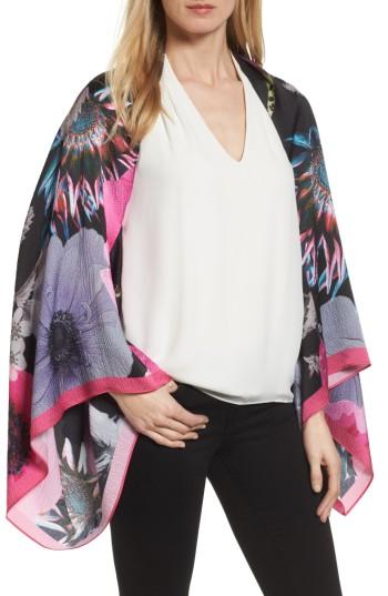 Women's Ted Baker London Neon Poppy Silk Cape Scarf, Size - Black