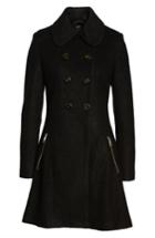 Women's Guess Double Breasted Boiled Wool Peacoat - Black