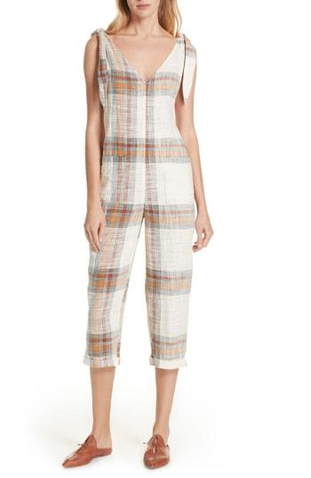 Women's Free People Endless Summer Plaid Jumpsuit - Ivory