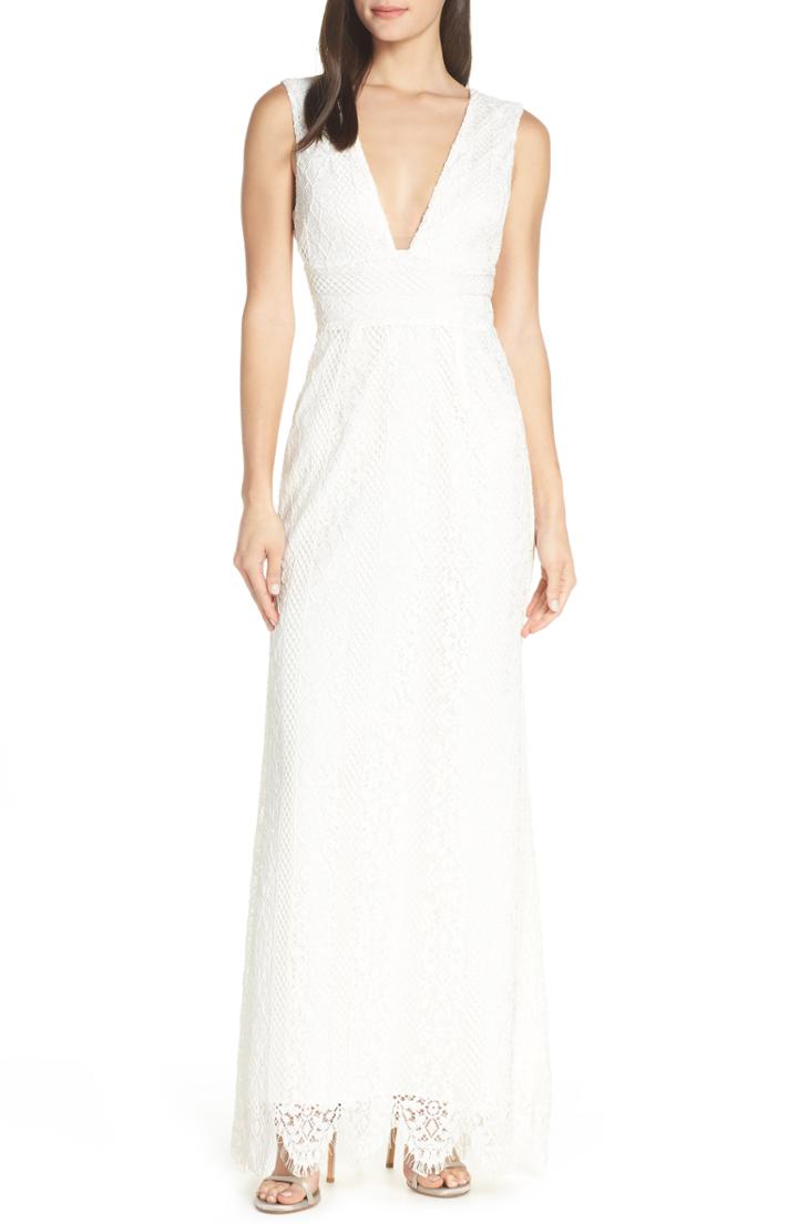 Women's Foxiedox Charlie Plunge Lace Evening Dress - Ivory