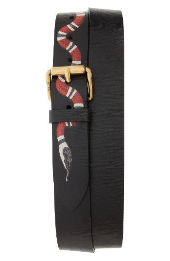 Men's Gucci Snake Print Leather Belt