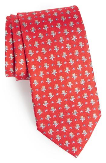 Men's Salvatore Ferragamo Ernesto Cat Print Silk Tie, Size - Red