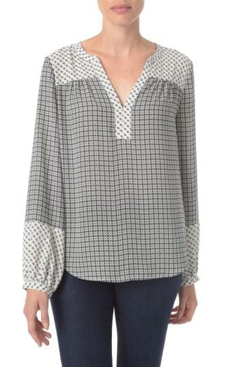Petite Women's Nydj Print Peasant Top, Size P - Grey