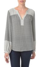 Petite Women's Nydj Print Peasant Top, Size P - Grey