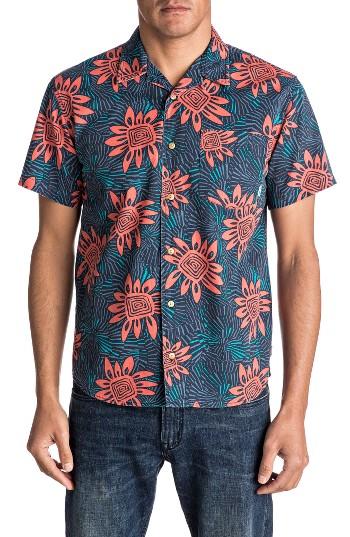 Men's Quiksilver Floral Print Short Sleeve Sport Shirt - Orange