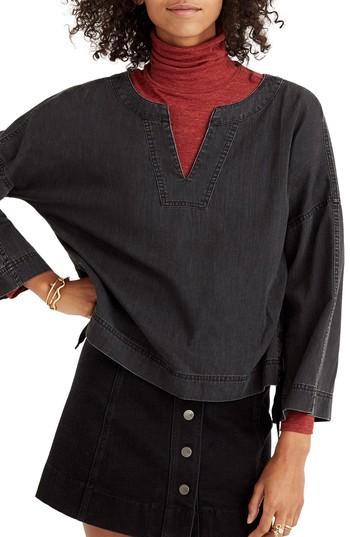 Women's Madewell Lace-up Side Denim Top, Size - Black