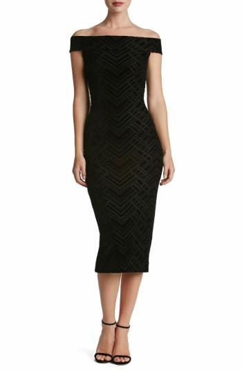 Women's Dress The Population Eden Geo Print Velvet Off The Shoulder Dress - Black