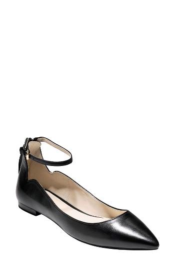 Women's Cole Haan Millicent Ankle Strap Skimmer Flat B - Black