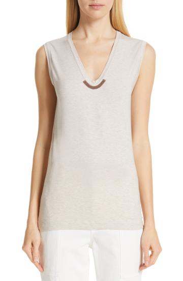 Women's Brunello Cucinelli Monili Trim Knit Tank - Grey