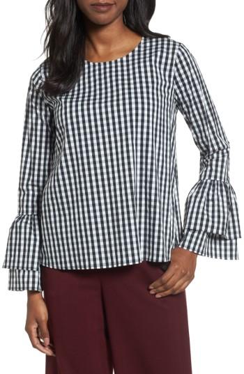 Women's Halogen Bell Sleeve Poplin Top - Black