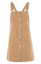 Women's Topshop Button Front Corduroy Pinafore Dress Us (fits Like 0) - Beige