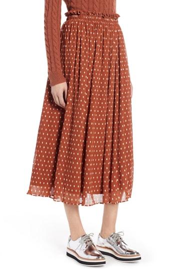 Women's Halogen X Atlantic-pacific Crinkle Midi Skirt - Brown