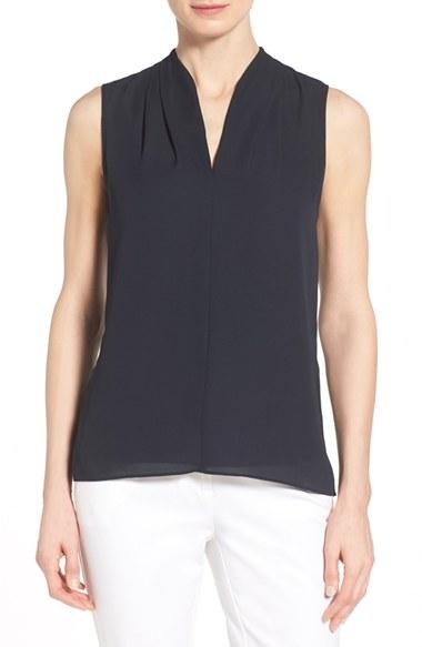 Women's T Tahari 'edie' Pleat V-neck Blouse - Blue