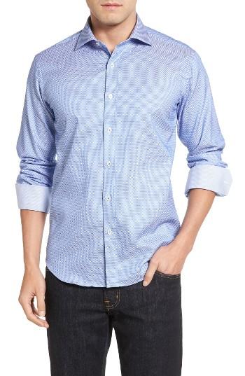 Men's Bugatchi Shaped Fit Dobby Sport Shirt - Blue
