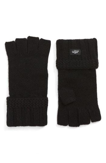 Women's Ugg Textured Fingerless Knit Gloves, Size - Black