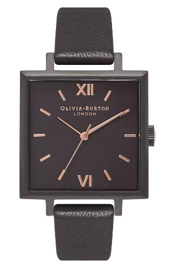 Women's Olivia Burton Big Square Leather Strap Watch, 30mm