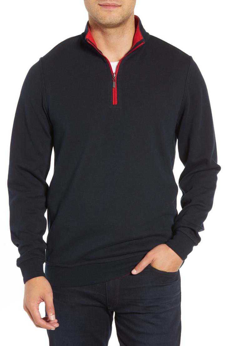 Men's Bugatchi Regular Fit Quarter Zip Pullover, Size - Blue