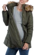 Women's Modern Eternity Convertible Maternity Puffer Jacket With Faux Fur Trim