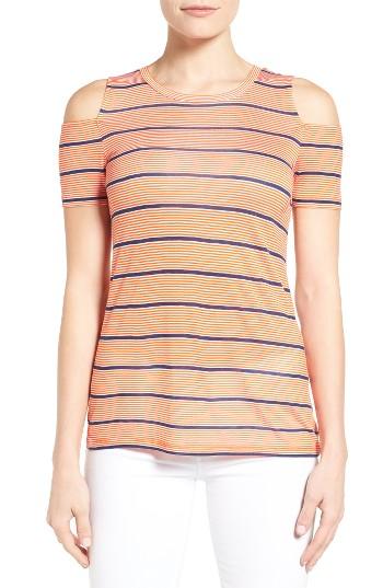 Women's Michael Michael Kors Stripe Cold Shoulder Tee - Orange