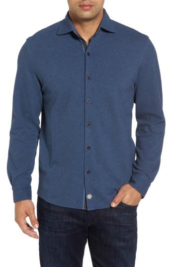 Men's Thaddeus Shandy Heathered Knit Sport Shirt - Blue