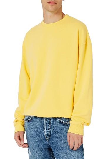 Men's Topman Oversized Crewneck Sweatshirt - Yellow