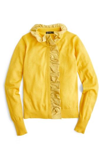 Women's J.crew Ruffle Merino Wool Cardigan, Size - Metallic