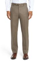 Men's Zanella Devon Flat Front Solid Wool Flannel Trousers - Beige