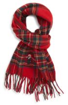 Men's Polo Ralph Lauren Embroidered Bear Plaid Wool Blend Scarf, Size - Red
