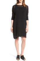 Women's Eileen Fisher Dolman Sleeve Silk Shift Dress, Size - Black