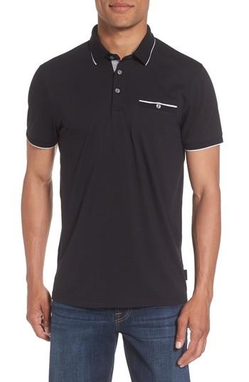 Men's Ted Baker London Derry Modern Slim Fit Polo (xl) - Black