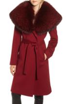 Women's Fleurette Loro Piana Wool Coat With Genuine Fox Fur Trim - Burgundy