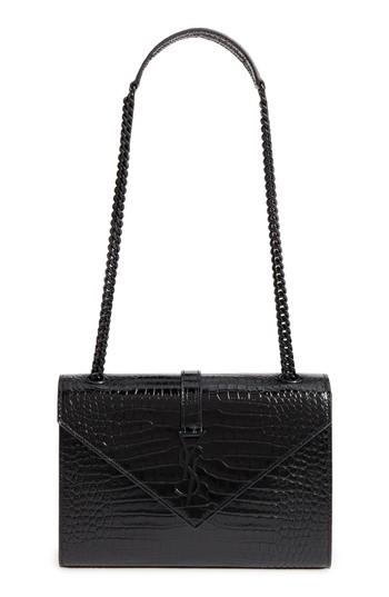 Saint Laurent Medium Croc-embossed Calfskin Shoulder Bag - Black