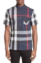 Men's Burberry Thornaby Trim Fit Check Sport Shirt, Size - Blue