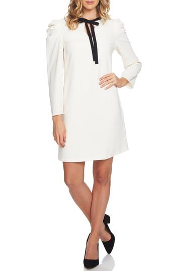 Women's Cece Puff Sleeve Tie Neck Dress - Ivory