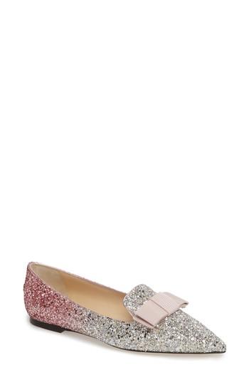 Women's Jimmy Choo Glitter Bow Flat Us / 37eu - Pink