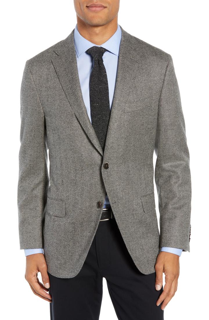 Men's Hickey Freeman Classic Fit Herringbone Wool & Cashmere Sport Coat S - Grey