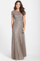 Women's Adrianna Papell Beaded Mesh Gown - Grey