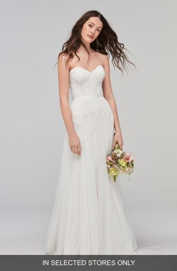 Women's Willowby Lupine Strapless Chantilly Lace & Net Gown, Size - Ivory