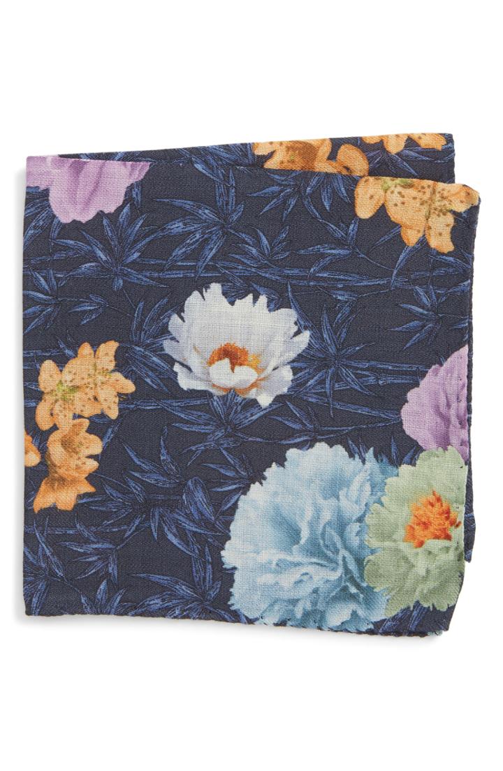 Men's Eton Print Wool Pocket Square, Size - Blue