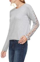 Women's Vince Camuto Lattice Sleeve Cotton Blend Sweater - Grey