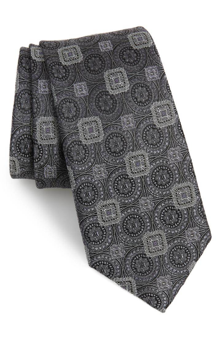 Men's Nordstrom Men's Shop Morristown Medallion Silk Tie, Size - Grey