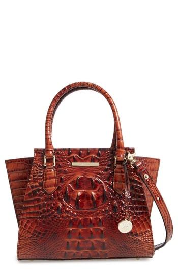 Brahmin Mini Priscilla Croc Embossed Leather Satchel - Brown