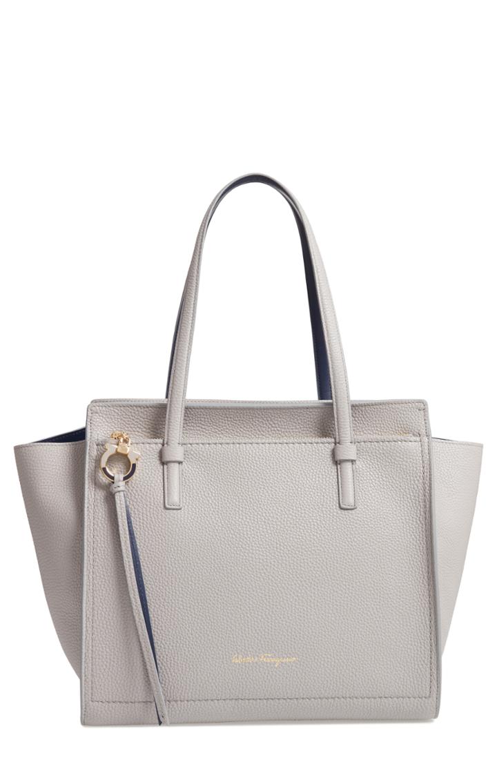 Salvatore Ferragamo Medium Amy Leather Tote - Grey