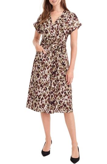Women's J.crew Leopard Print Satin Crepe Wrap Dress - Brown